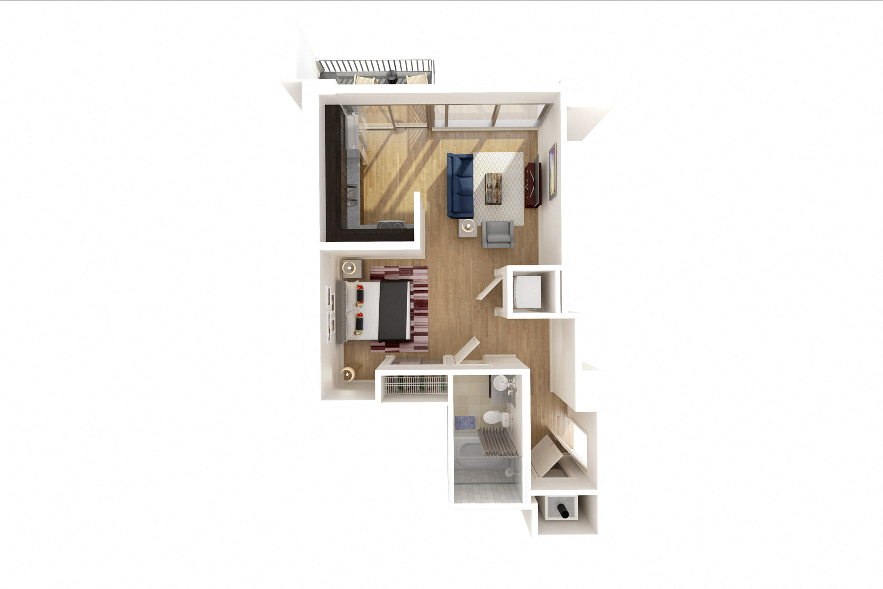 Floor plan for studio, 1 bath, 555 sqft
